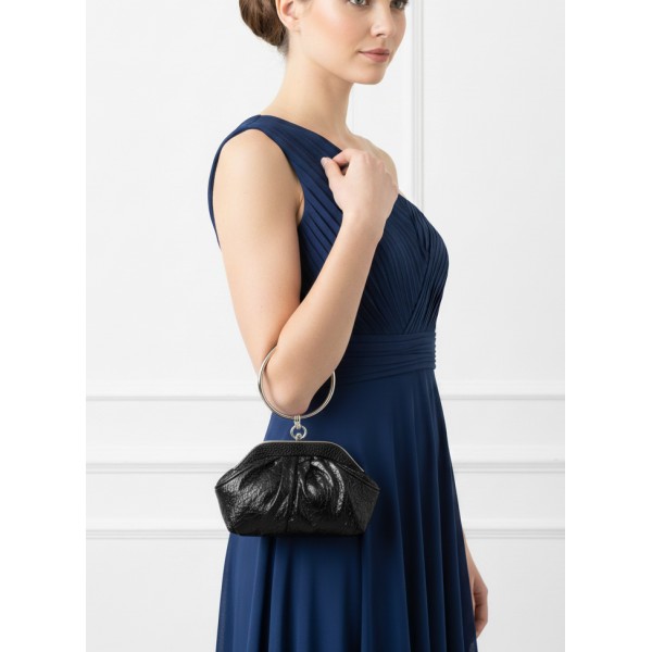 Evening Bag - Faux Snakeskin w/ Ring - Black - BG-90519BK